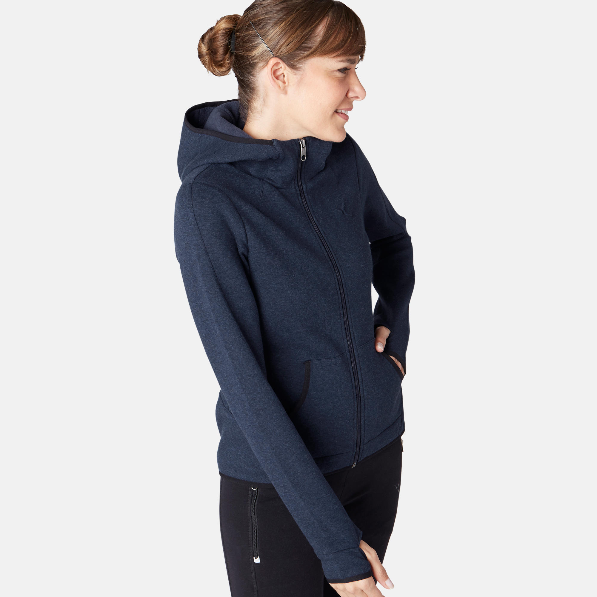 Women's Hooded Gentle Gym & Pilates Spacer Jacket 900 - Navy Blue - By NYAMBA | Decathlon