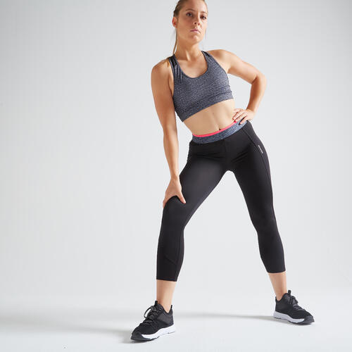 Women's Slim-Fit Fitness Leggings Fit+ 500 - Light Green Print