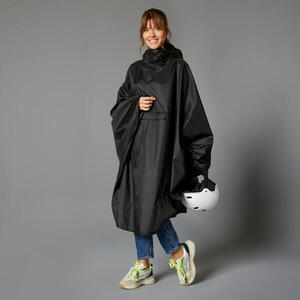 BTWIN 100 City Cycling Rain Poncho Black