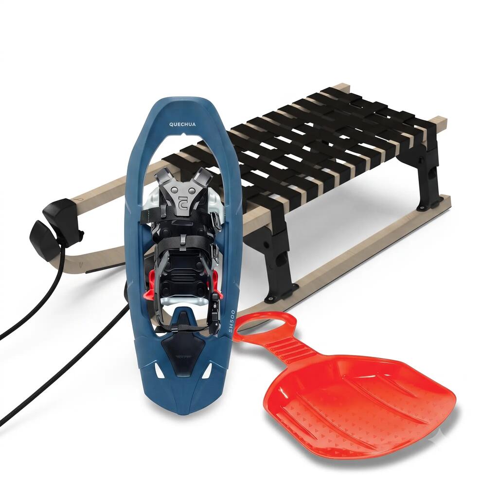 Produktbild mit Schlitten und Schneeschuh