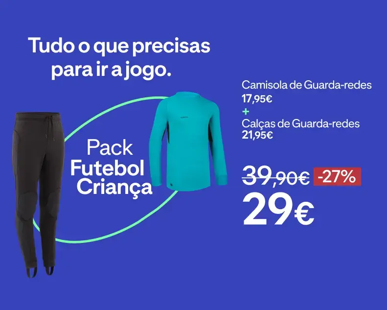 Pack de futebol para criança com camisola e calças de guarda-redes a 29€, com 27% de desconto.