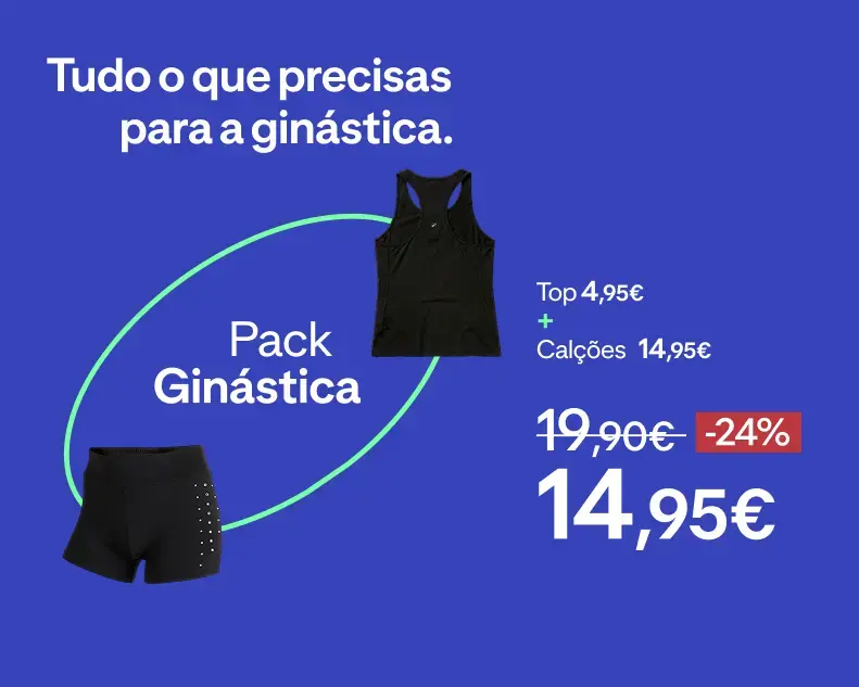 Pack de ginástica com top e calções pretos a 14,95€, com 24% de desconto.