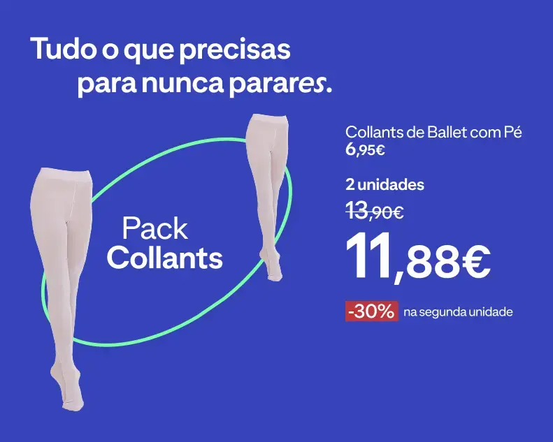 Pack promocional de dois collants de ballet rosa com pé a 11,88€, com 30% de desconto na segunda unidade.