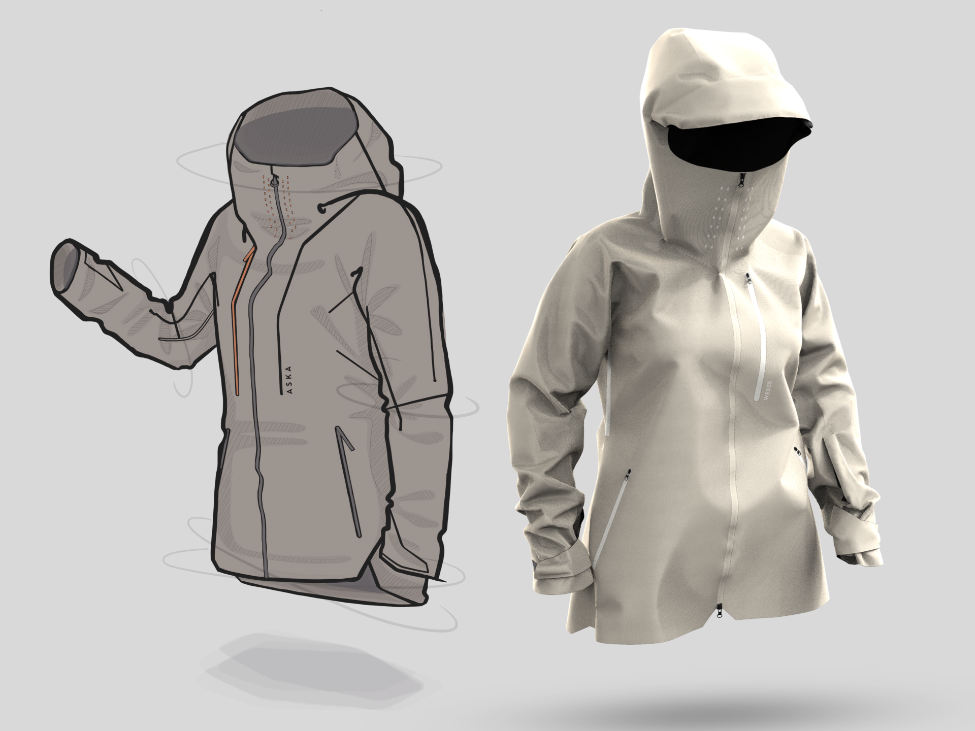 Drawing to 3D rain jacket