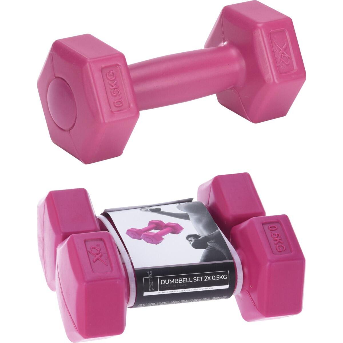 Haltères XQMAX 2x500 g rose en ciment composite hexagonal 2/7