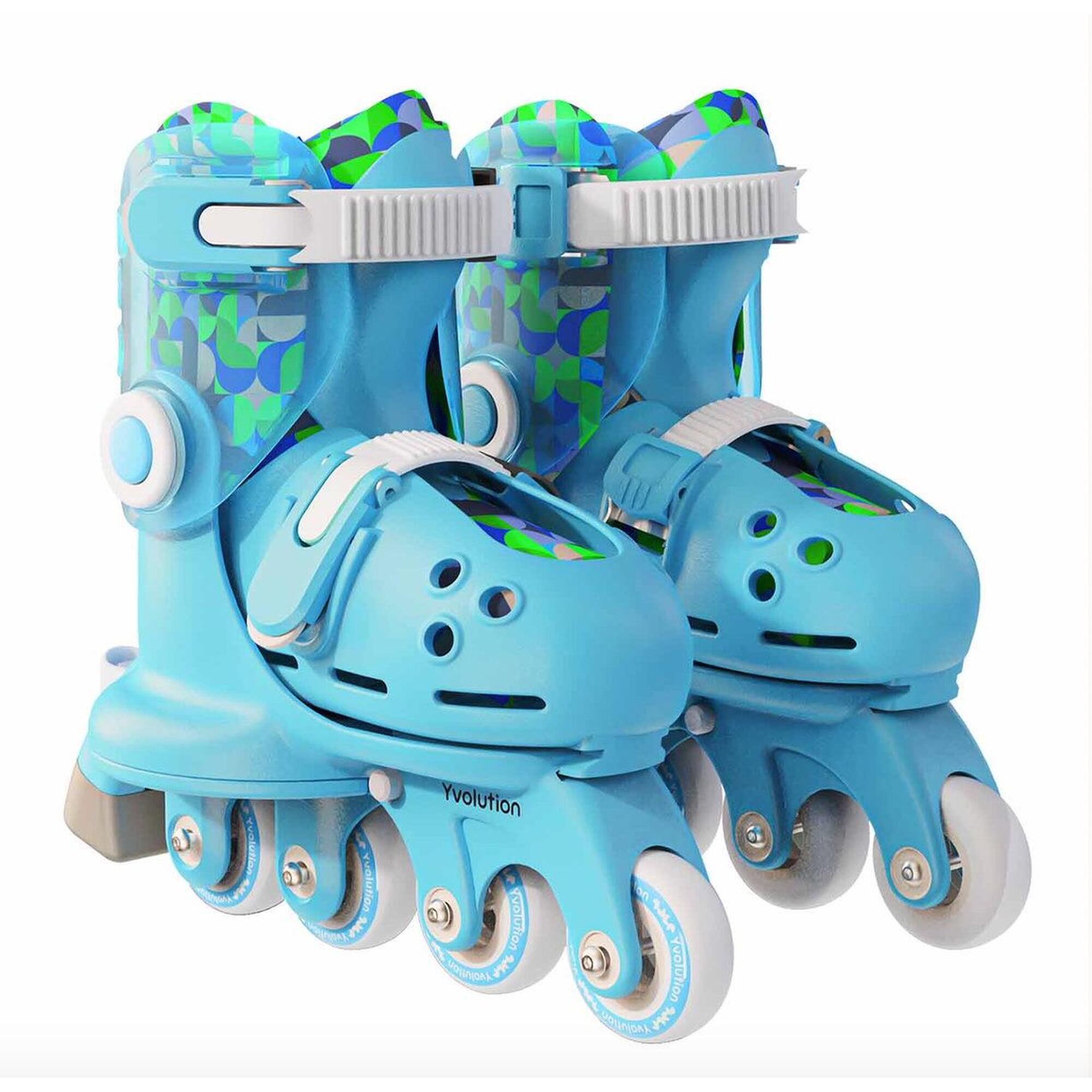 Yvolution - Rollers D'Apprentissage Évolutifs Twista Skates Bleu- Pointure Réglable (24-28) - Rollers En Ligne - Blanc|bleu - Decathlon