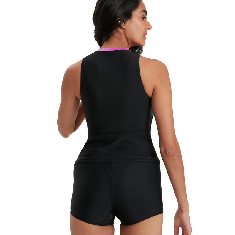 ENDURANCE10 LADIES' COLOURBLOCK SPLICE TANKINI - BLACK/PURPLE