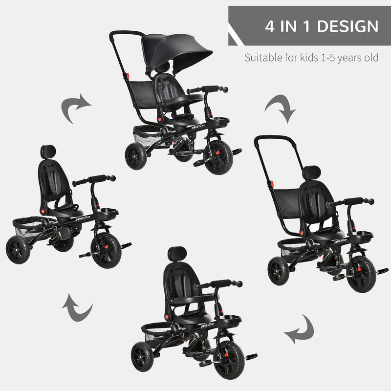 HomCom Carucior tricicleta cu Maner Pliabil pentru copii de 1-5 Ani
