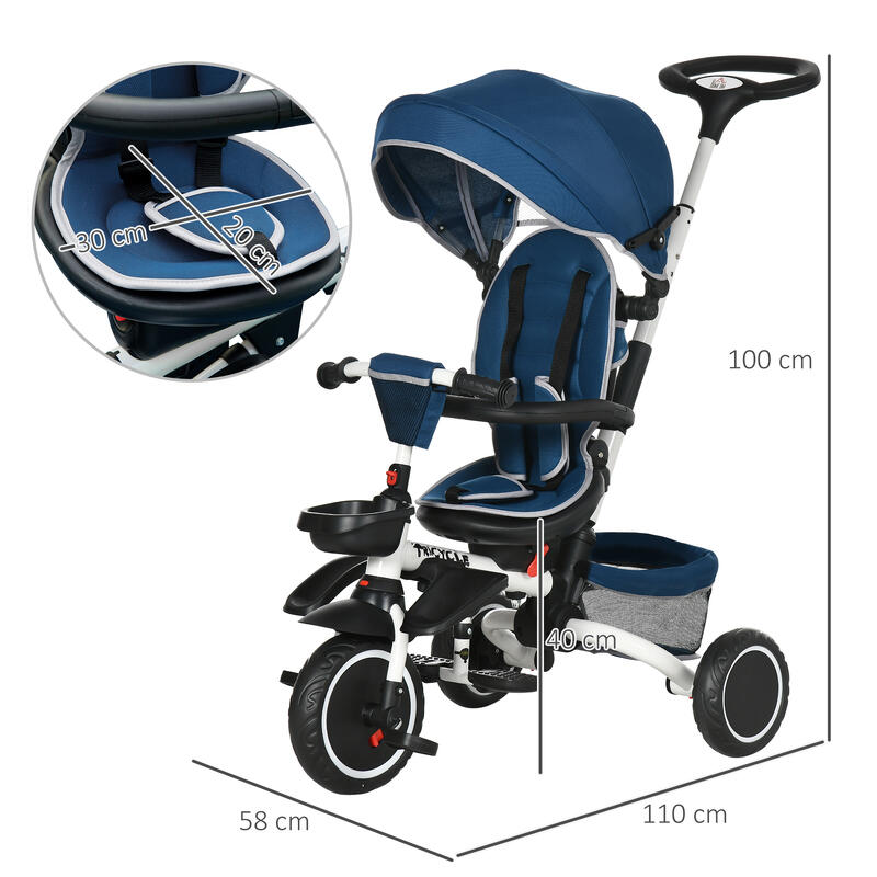 HomCom Tricicleta 7 in 1 pentru copii 12-50 de luni, albastru