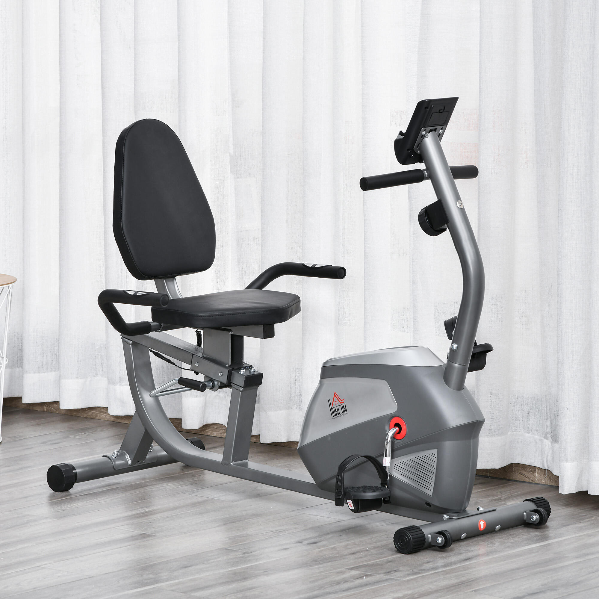HOMCOM Cyclette Orizzontale con Seduta Regolabile 8 Resistenze e Monitor LCD 2/6