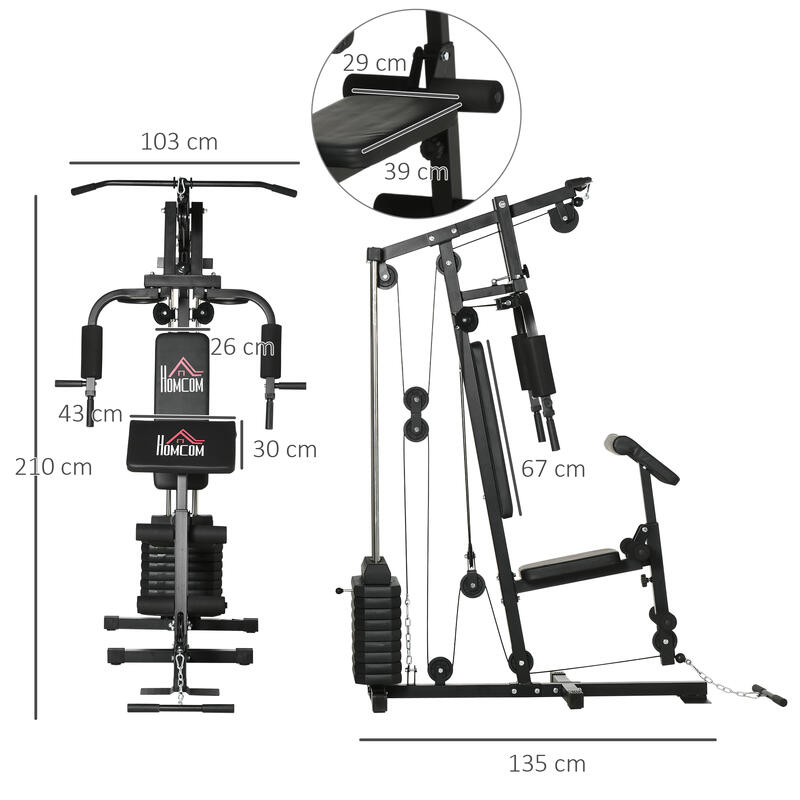 HomCom Sala de gimnastica multifunctionala cu greutati de 45 kg