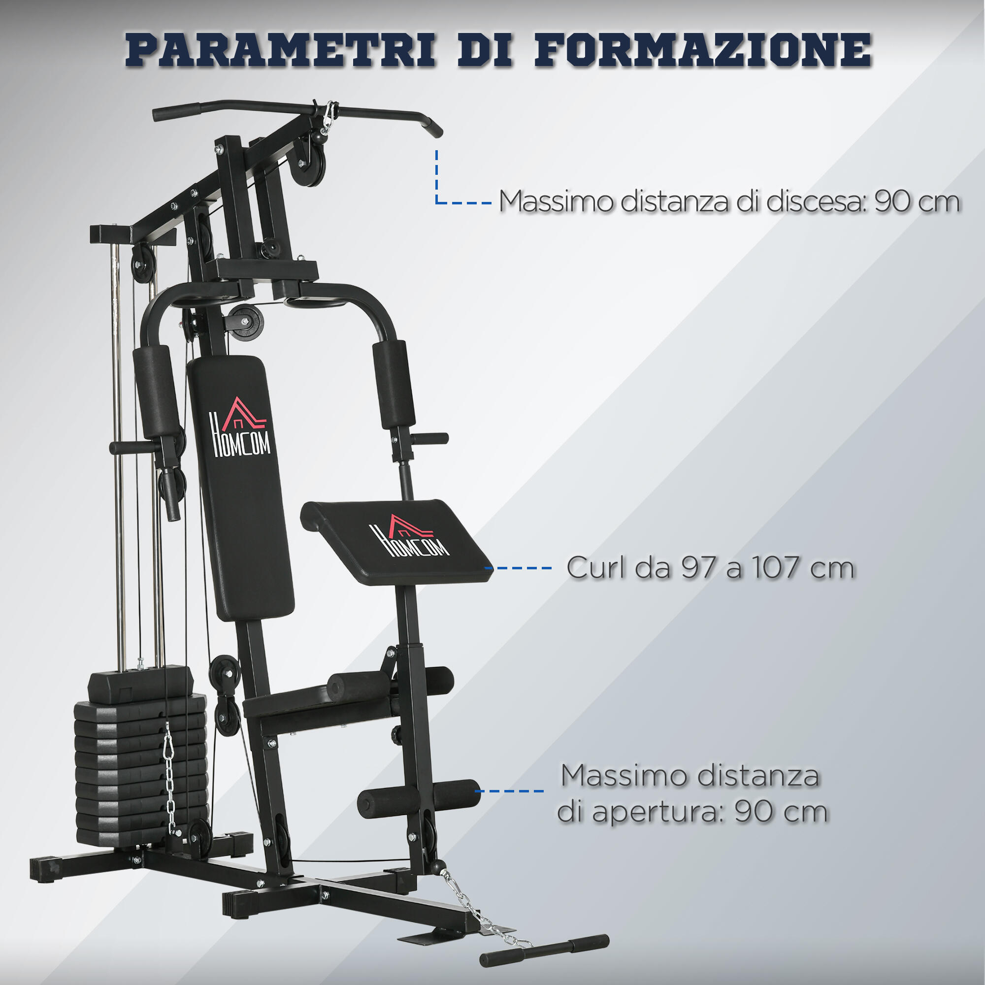 HOMCOM Power Tower Multifunzione con Pesi fino 45kg e Panca Imbottita 6/8