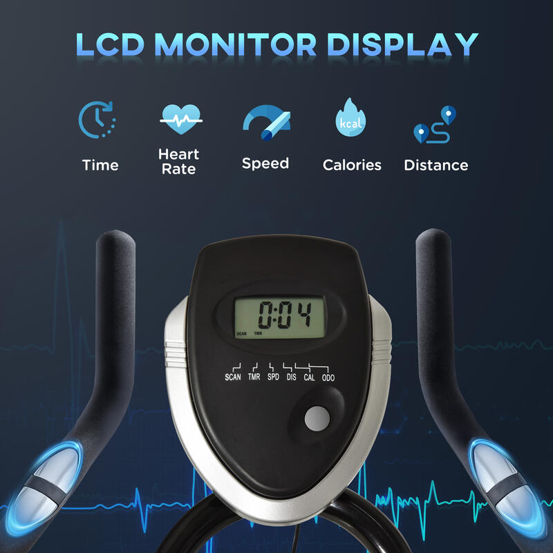 HOMCOM Cyclette per Allenamento Cardio Trainer con Monitor LCD in Acciaio - Nero