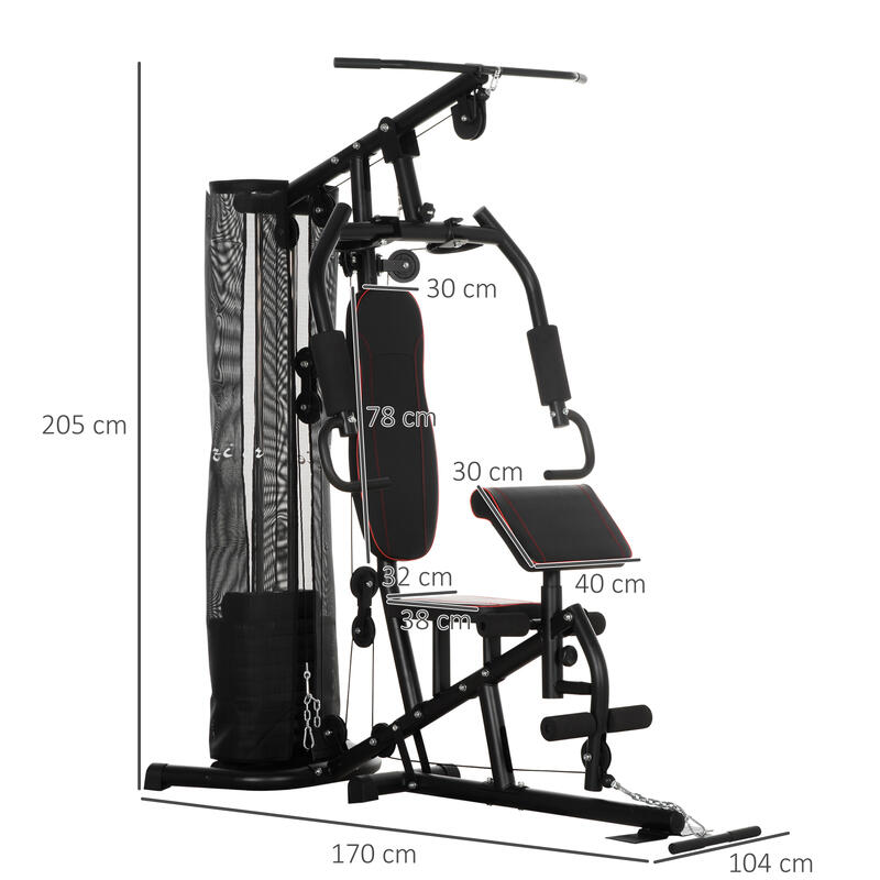 HOMCOM Palestra Multifunzione con Pesi da 45kg in Acciaio 170x104x205cm Nero