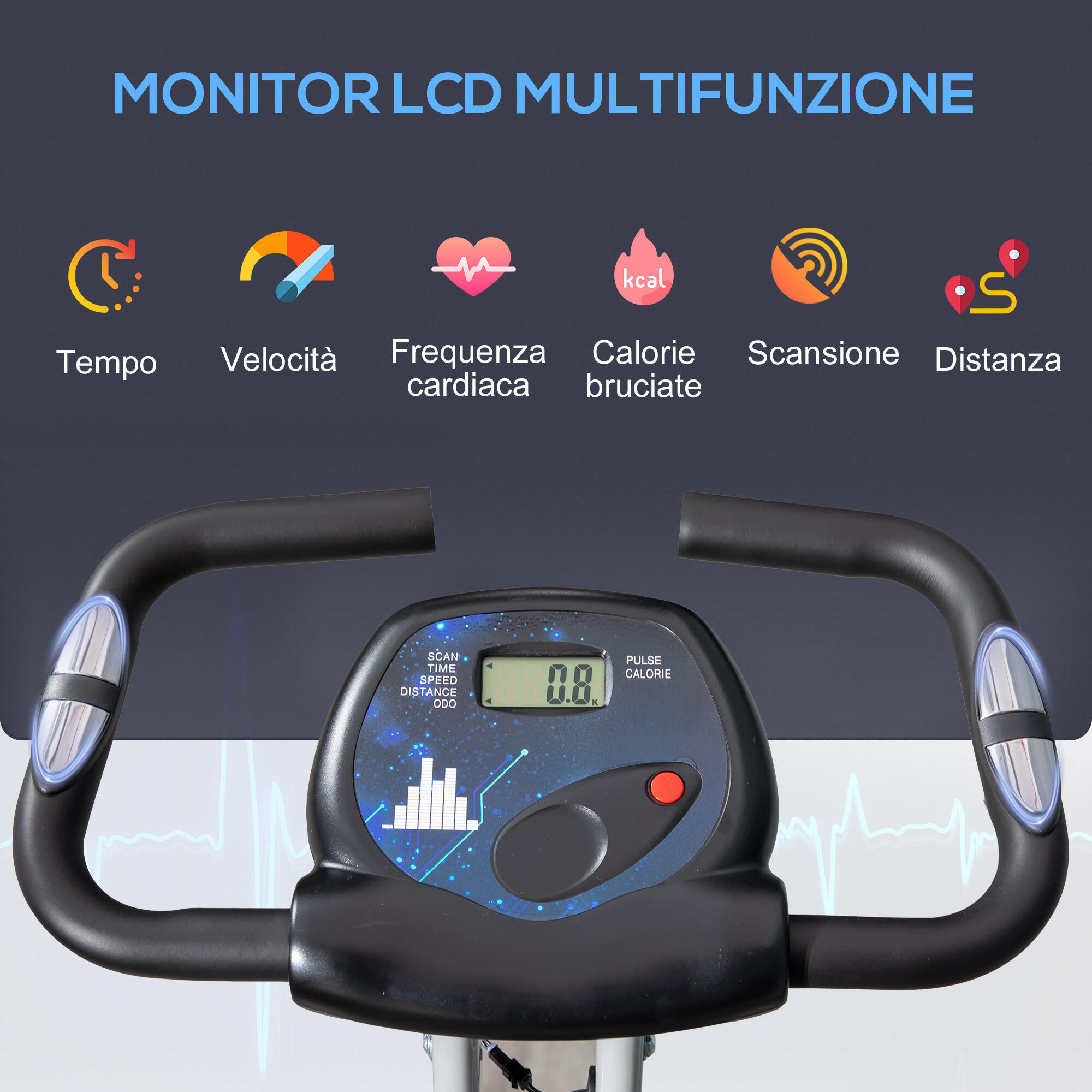 HOMCOM Cyclette Pieghevole Magnetica 8 Livelli di Resistenza e 5 Posizioni 4/8