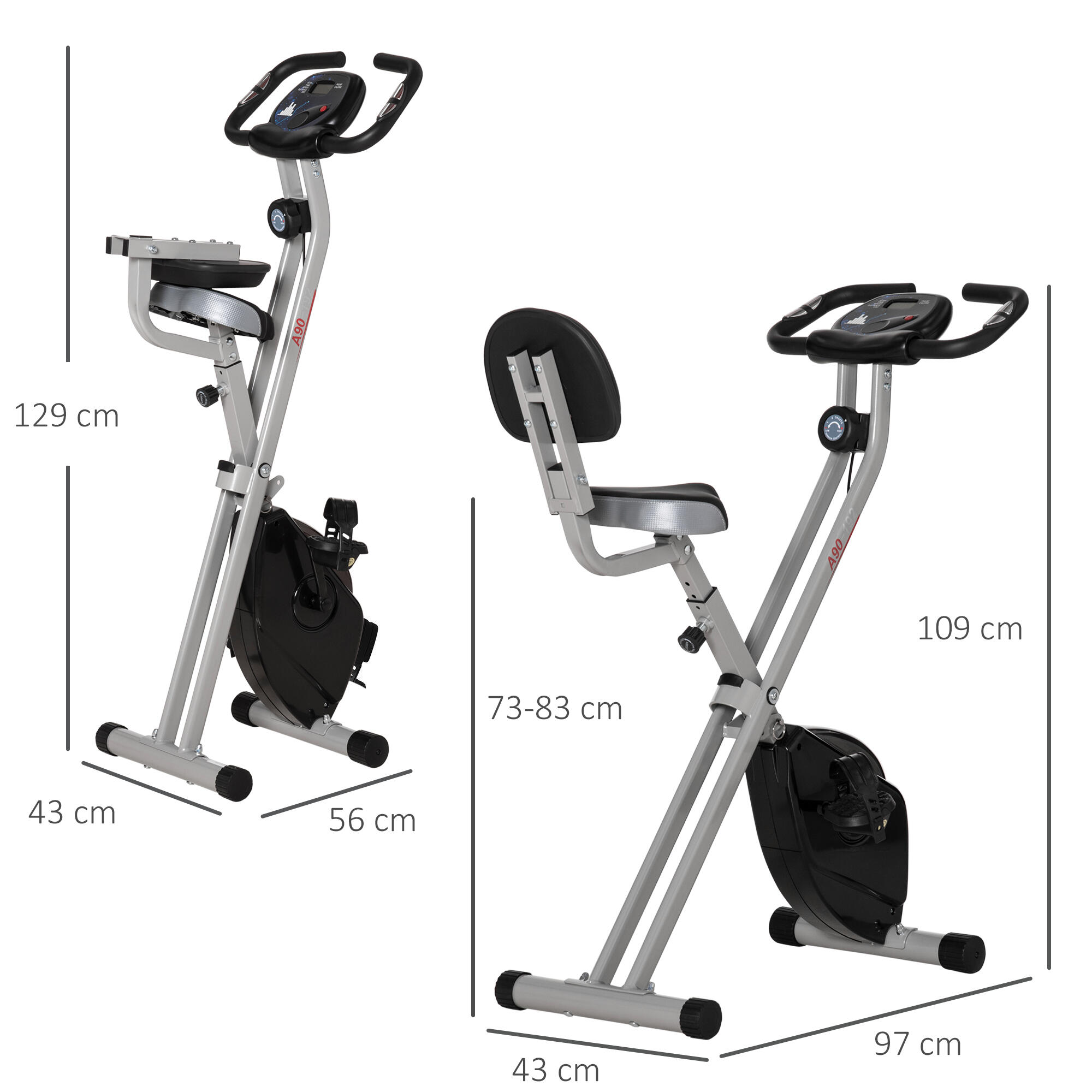 Bicicleta de ejercicio plegable HOMCOM con 8 niveles de resistencia magnética 6/6
