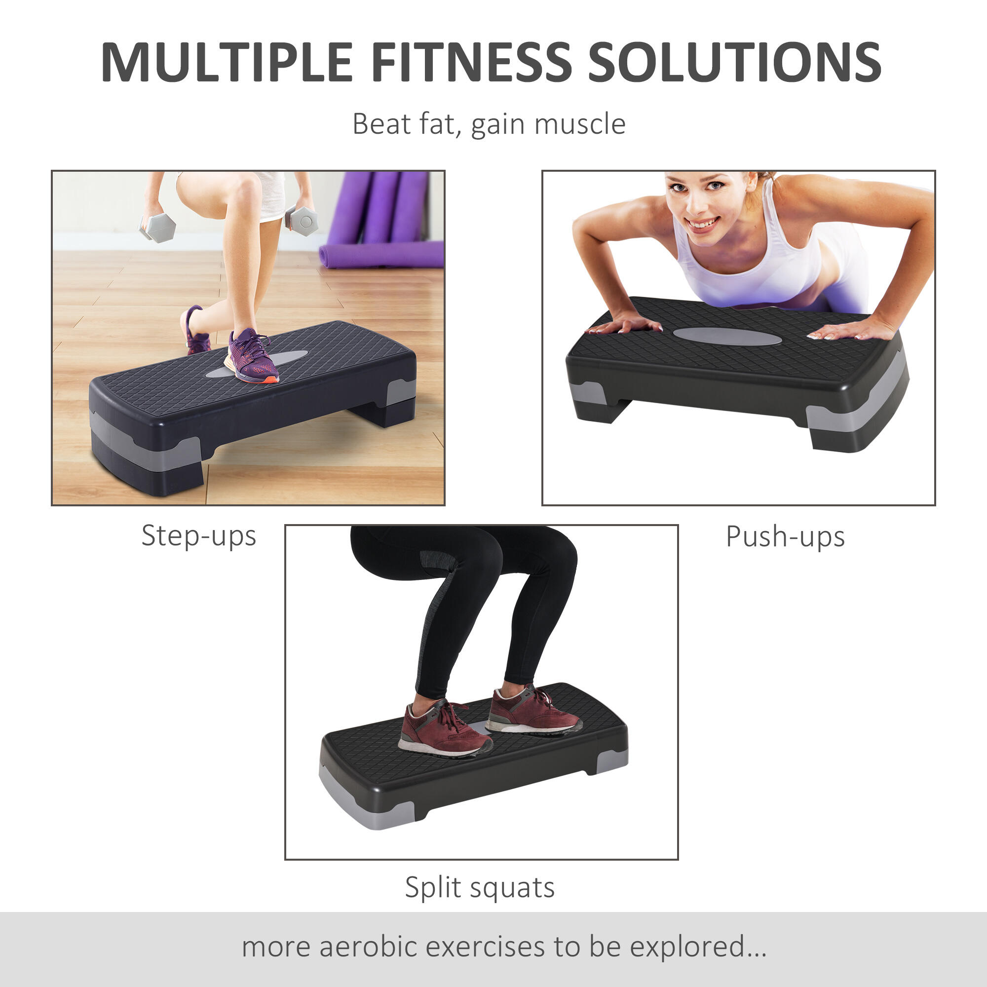 HOMCOM Step Fitness Aerobica 2 Altezze Regolabili 10cm e 15cm Nero e Grigio 5/6