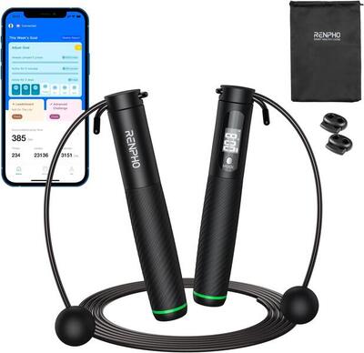 Renpho smart jump rope, verstelbare lengte, zwart, slimme springtouw
