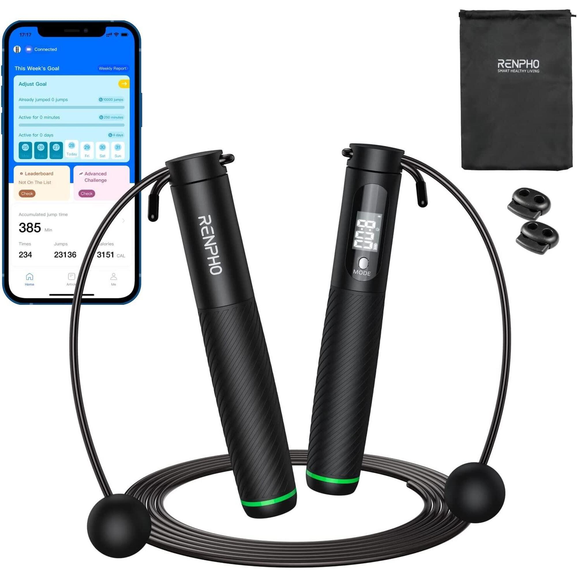 Renpho - Renpho -  Corde À Sauter Connectée Smart Jump Rope Q008 - Avec Ou Sans Fil - Corde À Sauter - Noir|vert - Taille Unique - Decathlon