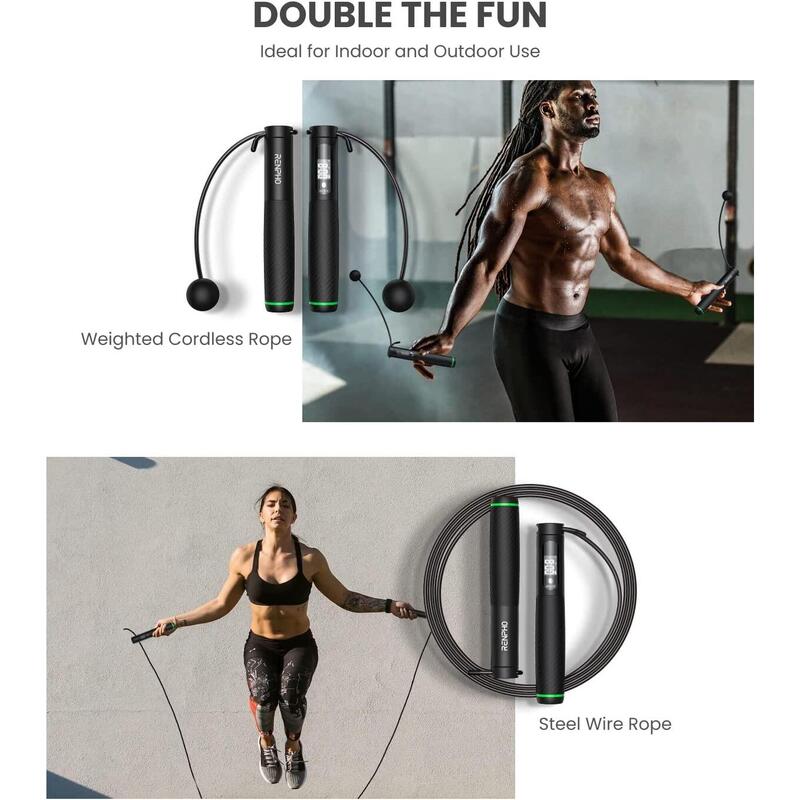 Renpho Coardă de sărit inteligentă Smart Jump Rope, lungime reglabilă, neagră