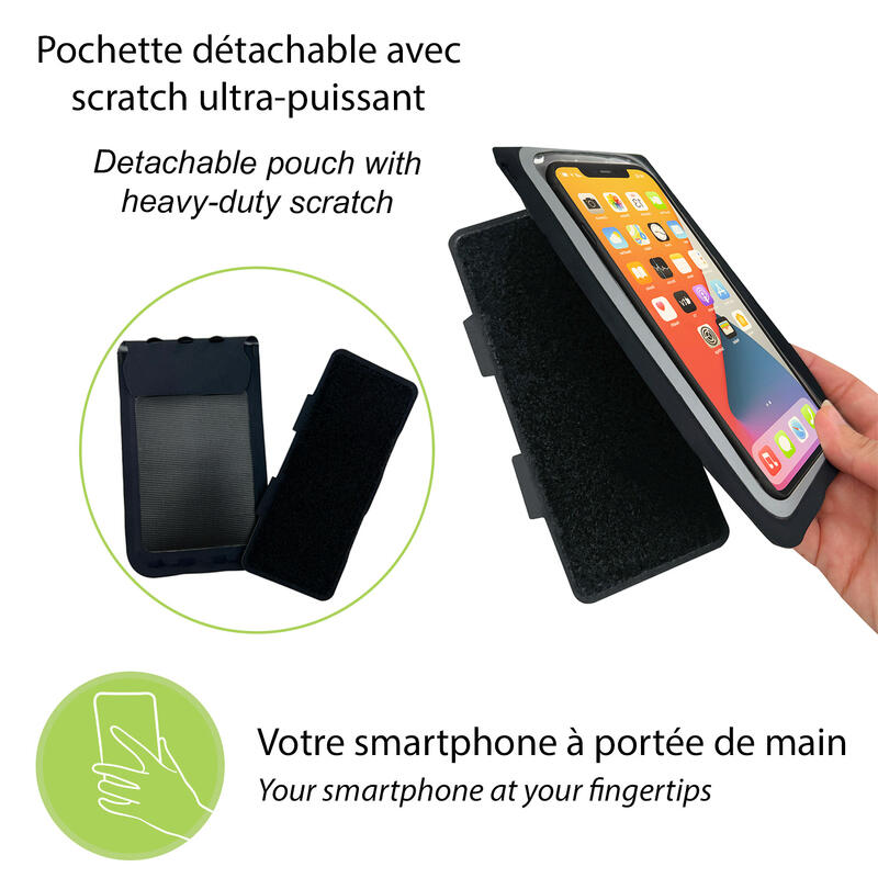 Pochette Smartphone Détachable - Lycra - Taille L - Téléphone 6,7 pouces - Noir