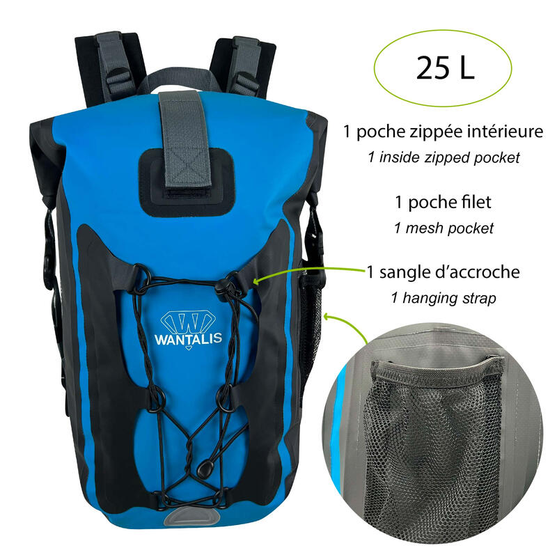 Waterdichte tas pro - 25L - Zwart en blauw