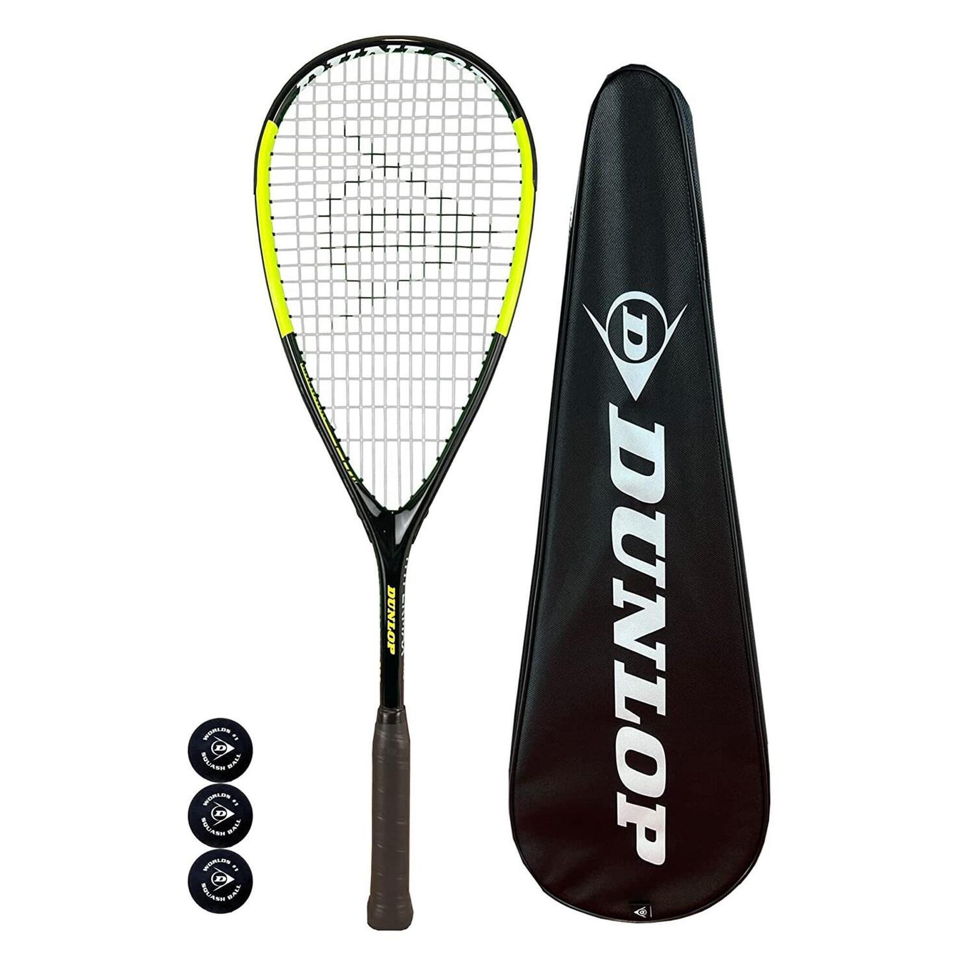 DUNLOP Dunlop Hypermax Pro Squash Racket, inc Full Protective Cover & 3 Squash Balls