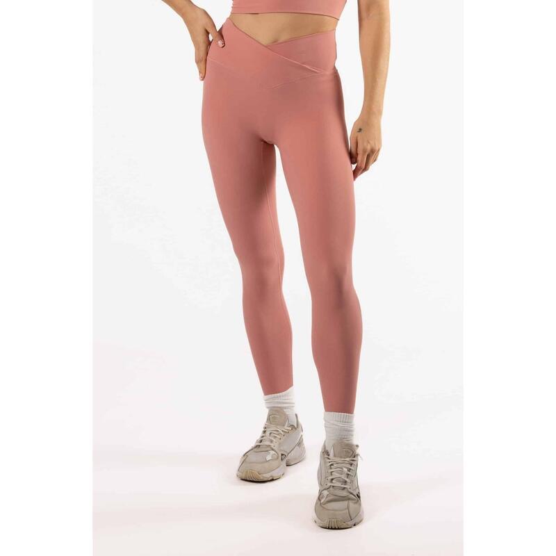 Legging Taille Haute Fitness V Crossover Femme Saumon/Rose