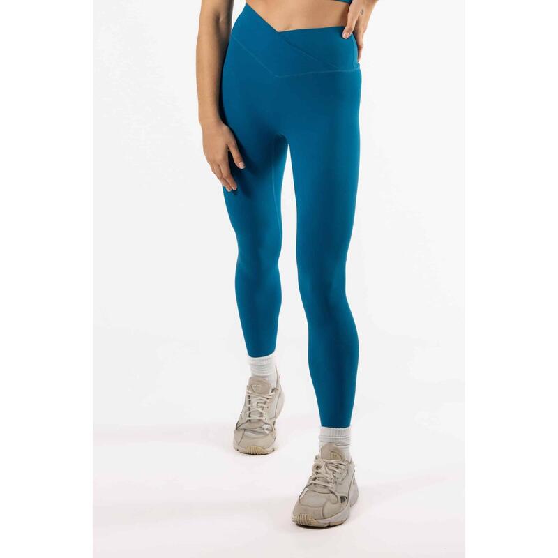 Legging Taille Haute Fitness V Crossover Femme Bleu Foncé