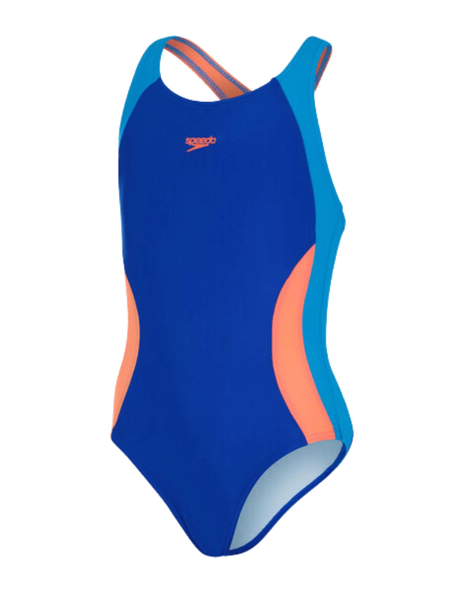 Speedo Girls Colourblock Spiritback - Blue/Red 4/5