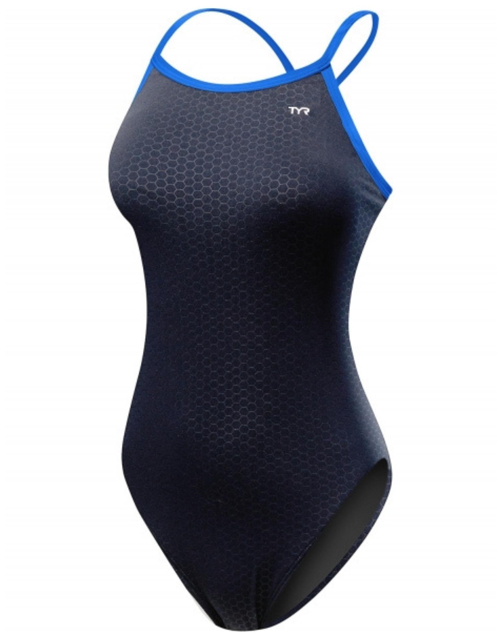 TYR Girls HEXA Durafast Elite Diamondfit Swimsuit Black/Blue TYR