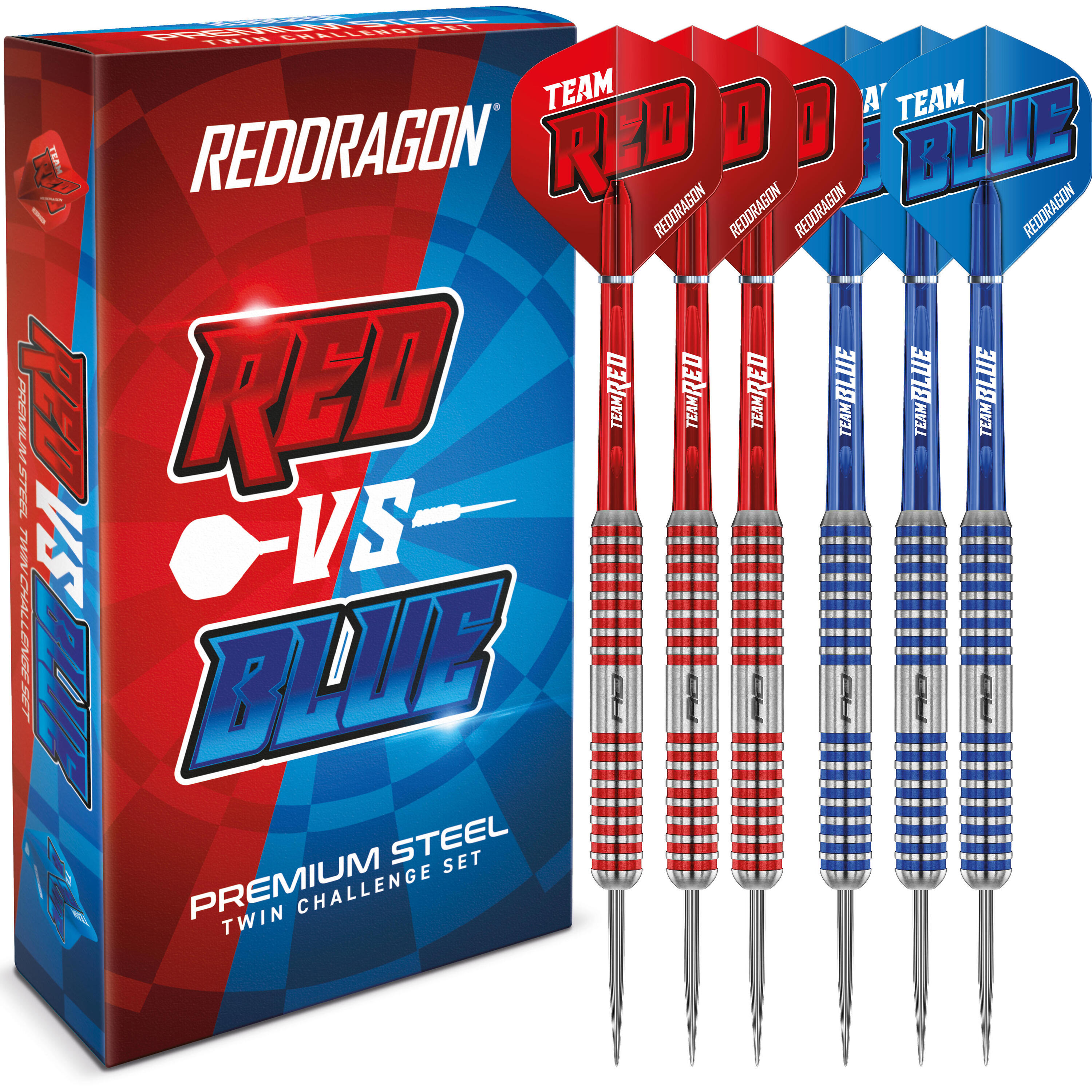 RED DRAGON DARTS Team Red v Team Blue Tungsten Professional Darts Set with Flights & Shafts