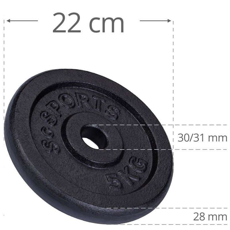 Set de placi de greutate 30 kg (2x 10 2x 5) 30 si 31 mm fonta negru