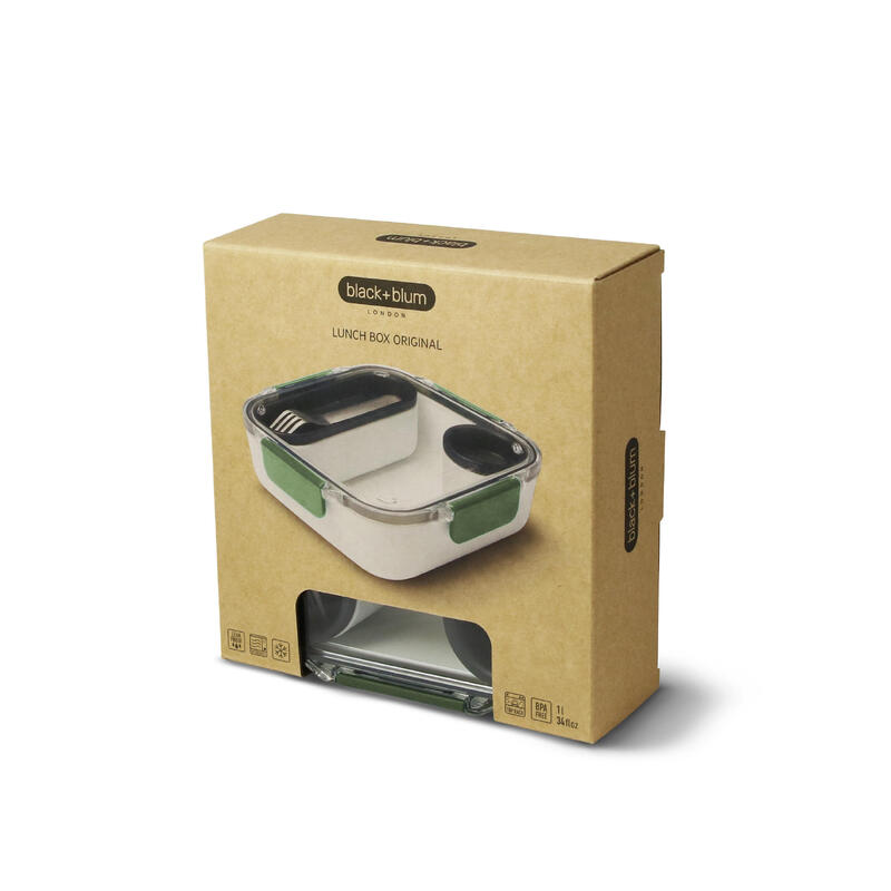 方形食物盒 (PP) 內附餐叉 34oz (1000ml) - 橄欖綠色