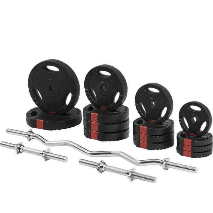 SET D'HALTÈRES DE 68KG PLASTIQUE GRIP + BARRE CURL 120CM | MUSCULATION 7/7