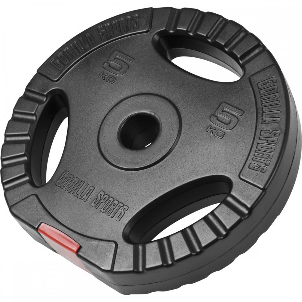 Disco pesi GORILLA SPORTS 5 kg sintetico nero/rosso con maniglia 7/7