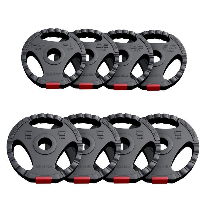 Kit Discos Musculación Gorilla Sports Rojo/Negro 4x5Kg 4x2,5 Kg Triple Agarre