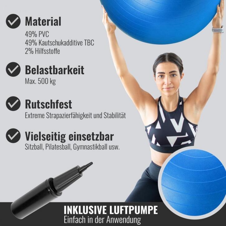 Fitball Pelota Pilates Resistente Gorilla Sports Azul Talla L -75 cm