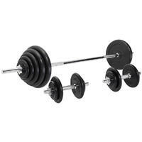 SET D'HALTÈRES FONTE CAOUTCHOUC 97,5KG | BARRES 170CM + 2 X 35CM| MUSCULATION