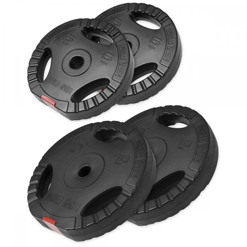 Kit Discos Musculación gorilla negrorojo 2x10kg 2x5kg 31 mm sports® de pesas 125 25 5 10 15 175 275 30 3031