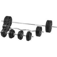 SET D'HALTÈRES COMPLET 97,5KG | DISQUES PLASTIQUE GRIP + BARRES | MUSCULATION