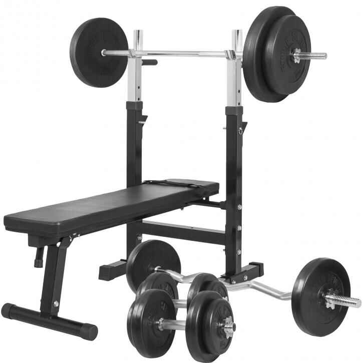 Hantelbank mit Langhantelset 100 kg