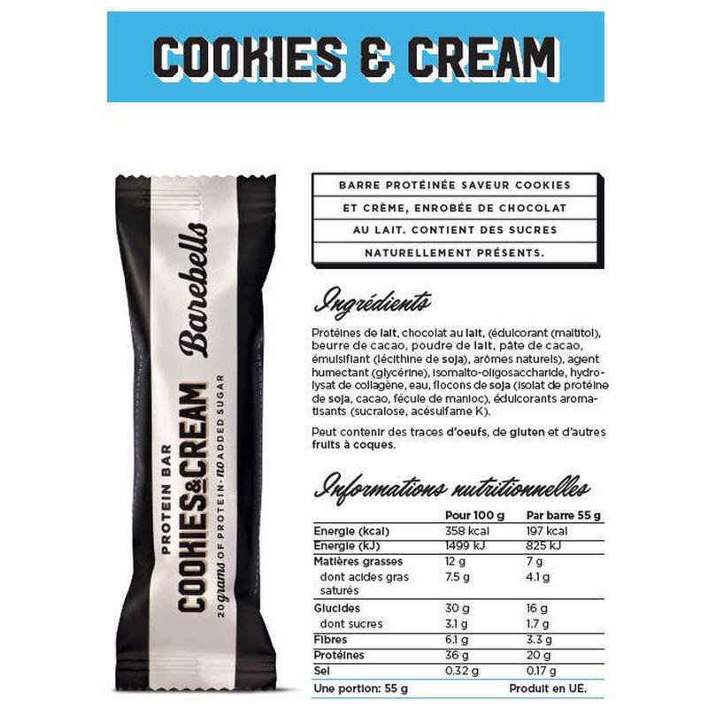 Boîte Barebells barre protéinée (12X55g) | Cookies et Cream