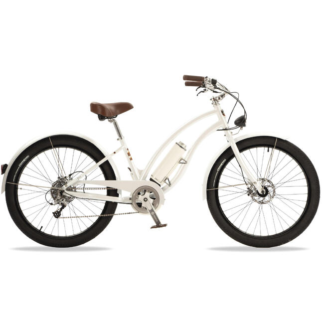 VÉLO BEACH CRUISER ELECTRIQUE 330w CONFORT BLANC PNEUS BALLOON