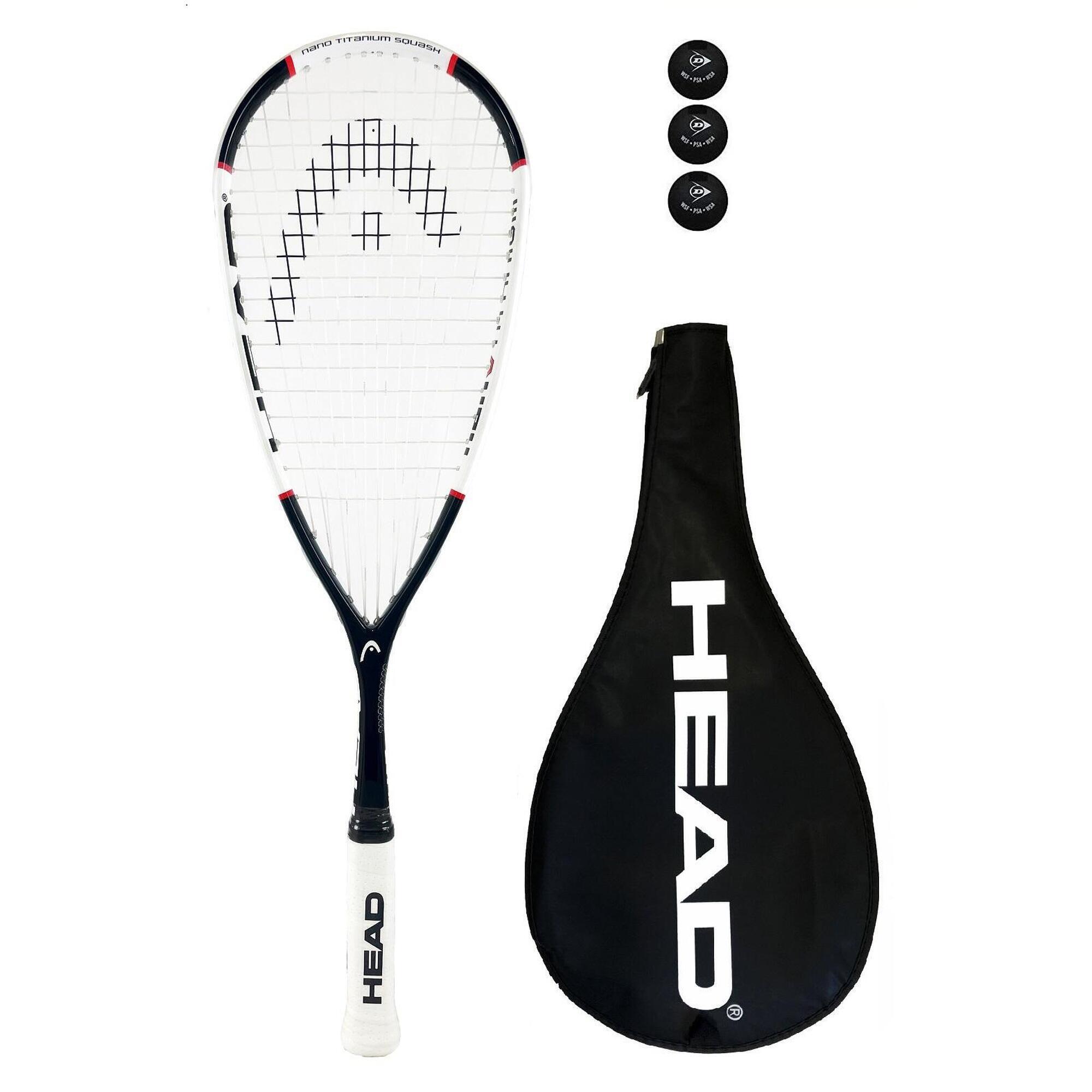 HEAD Nano Ti 115 Squash Racket, includes Protective Covers & 3 Squash Balls 1/1