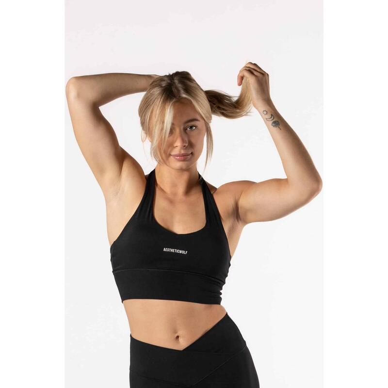 Fitness Sportbeha met Halter Sluiting/Halter Bra Zwart