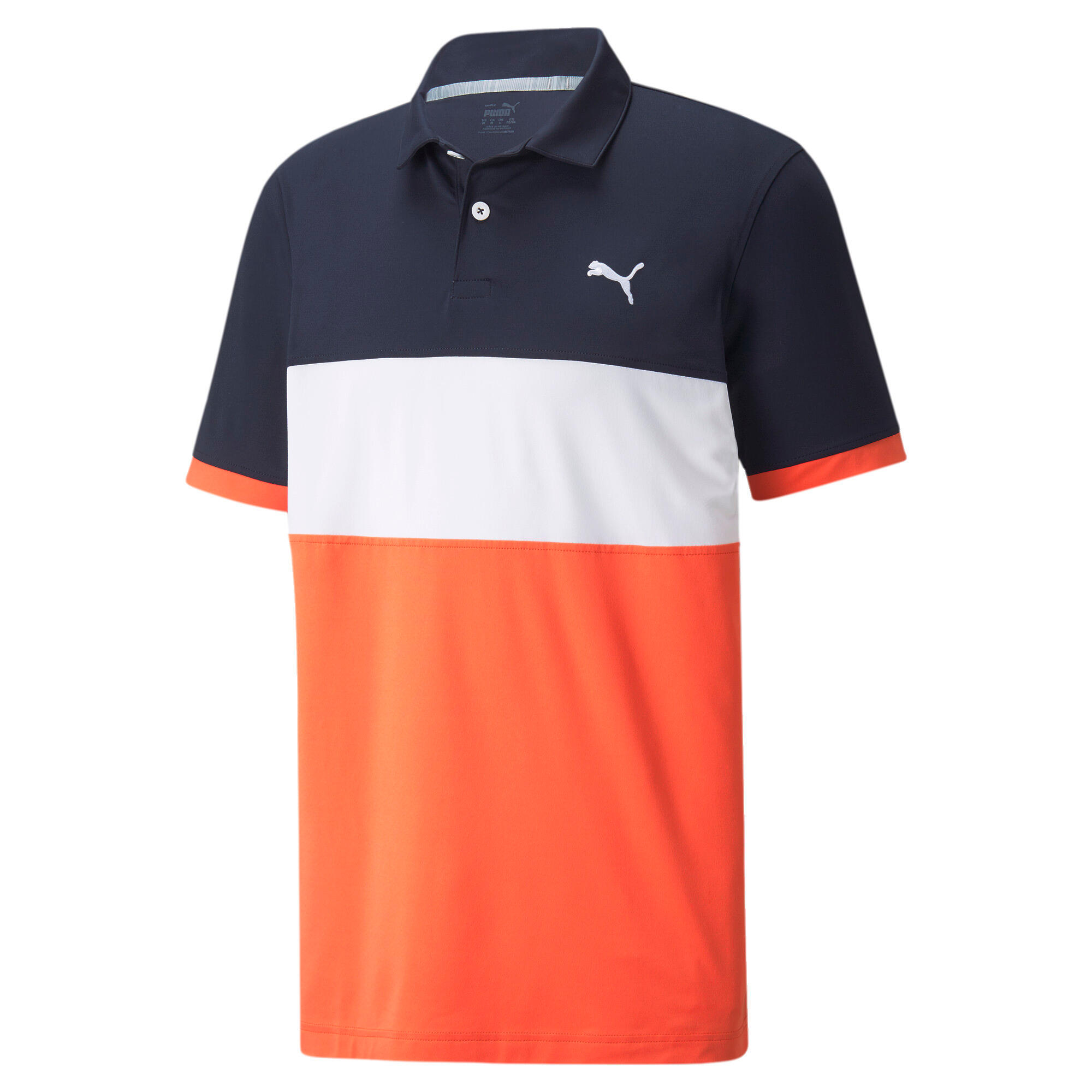 PUMA Mens CLOUDSPUN Highway Golf Polo Shirt - Navy Blazer-Hot Coral 1/4