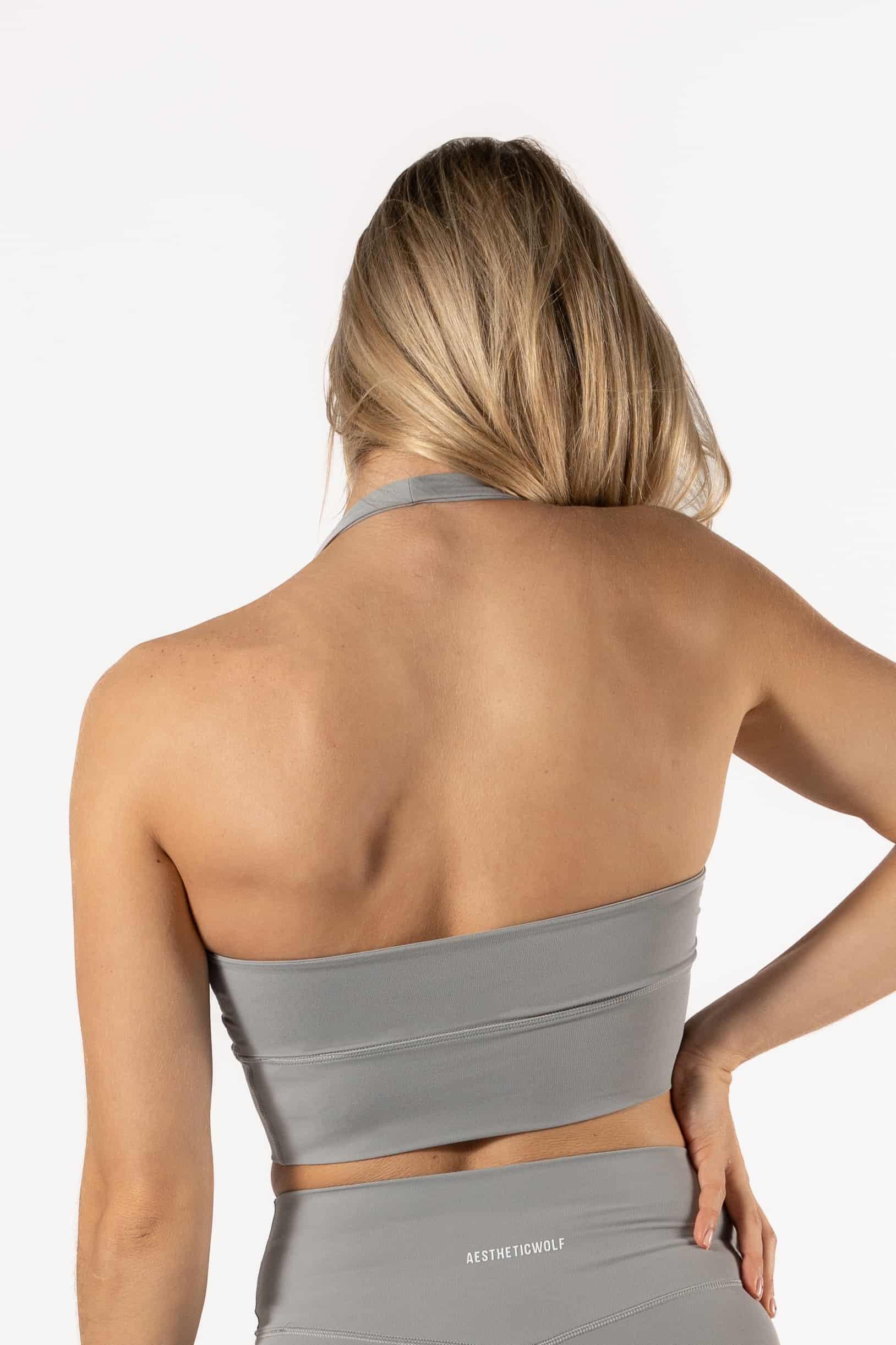 Brassière Fitness Halter Bleu Gris 3/4