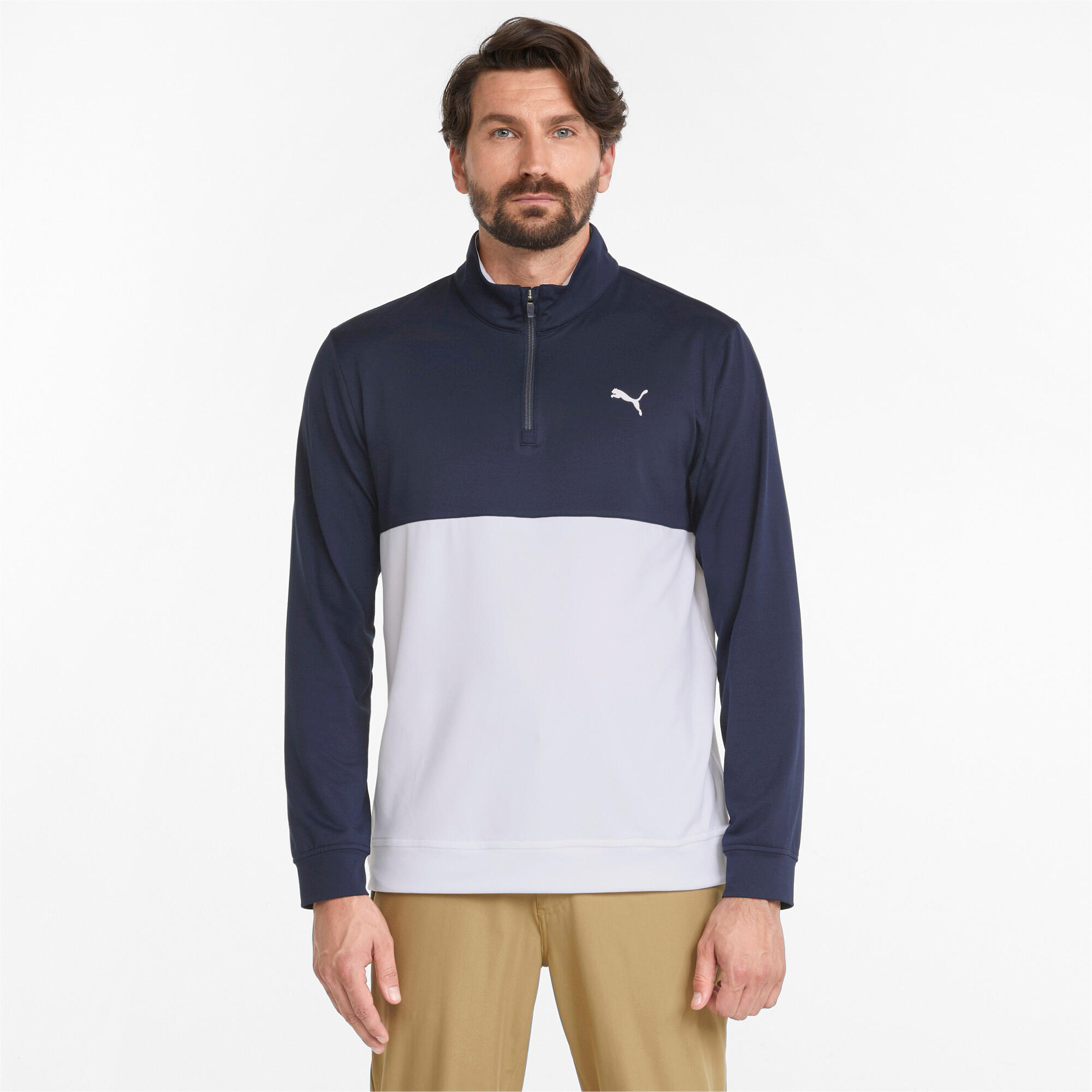 Mens Gamer Colourblock Quarter-Zip Golf Pullover Jumper Top - Blue 1/12