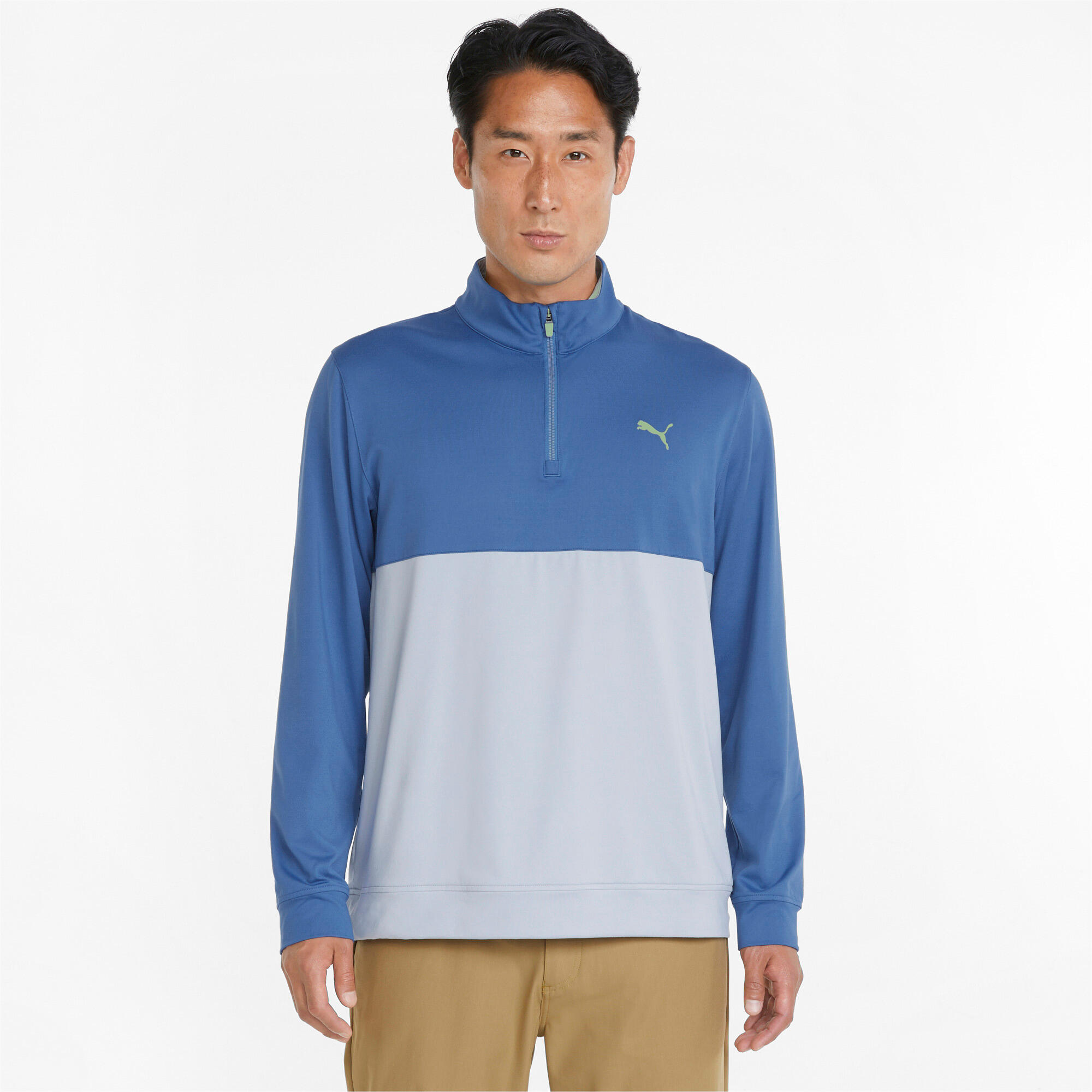 Mens Gamer Colourblock Quarter-Zip Golf Pullover Jumper Top - Blue 1/12